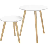 Songmics Table d'appoint ronde, 2 tables basses modernes, Style scandinave minimaliste, Tables basses avec pieds en bois massif
