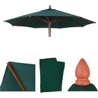 Mendler Housse de remplacement pour parasol en bois pour l'industrie de la restauration, modèle HWC-C57b, housse de parasol, forme ronde, diamètre 3 mètres, polyester, couleur vert foncé