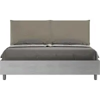 Ityhome - Lit queen size avec sommier 160x190 gris béton coussins similicuir cappuccino Egos Appia