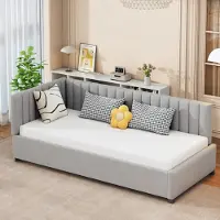 OKWISH Lit Banquette 90x200 cm - Avec Sommier à Lattes, Design Multifonctionnel en Velours Doux, Sans Matelas - Gris