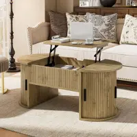 Merax Table basse réglable en hauteur avec portes coulissantes, table de salon avec espace de rangement et étagères ouvertes, table de salon en MDF pour bureau à domicile, naturel