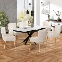 Flieks Chaises de salle à manger (lot de 6), Chaises de cuisine, Chaises rembourrées avec pieds en métal, Chaise avec accoudoirs, Chaise de salon avec revêtement en velours, Or Beige