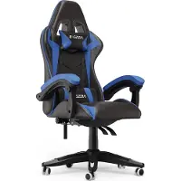 Bigzzia Chaise de jeu ergonomique - coussin lombaire + appui-tête - Réglable en hauteur - Noir et bleu
