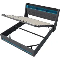 StarTech.com Lit rembourré - Lit double - 140 x 190 cm - Avec espace de rangement - Tête de lit à LED - Prise USB - Structure métallique - Design moderne
