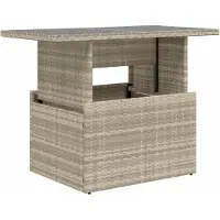 Syfax Table de jardin modulable, dessus verre trempé, résine tressée gris clair, cadre acier poudré, réglable 44/73 cm, 100x55 cm, UV résistant