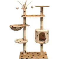 Syfax Arbre à chat et griffoir Sisal 125 cm Empreintes de pattes Beige