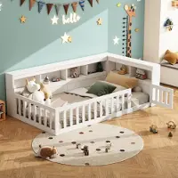 Merax Lit de jour 90x200cm, Lit de jour avec compartiment de rangement et balustrade, Canapé-lit avec prise électrique et USB, Lit d'enfant, Lit d'adolescent, Blanc
