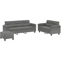 vidaXL Ensemble de canapés 3 pièces avec coussins gris foncé Tissu microfibre