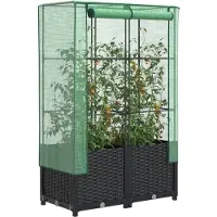 Prolenta Maison Exclusive - Potager surélevé avec serre intégrée aspect rotin 80x40x138 cm