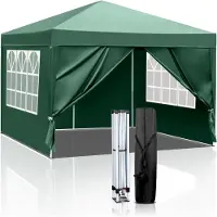FCH Pavillon, pavillon pliable 3x3 m, avec 4 parois latérales, tente de réception hydrofuge protection UV 50+, réglable en hauteur , avec sac de transport, pour extérieur jardin camping vert