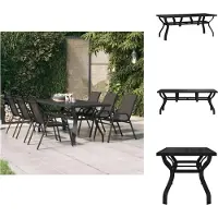 vidaXL Table de jardin noire 180x80x70 cm Acier et verre - Tables de jardin