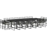 Syfax Ensemble à manger de jardin 17 pcs coussins noir résine tressée