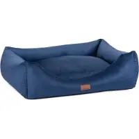 Adgo Lit pour chien Oaza Velvet avec rebord, lit pour animaux, lit, lit au sol, coussin pour chien, canapé pour chien, lit pour chat, panier pour chien, canapé pour chien, M (70x60, bleu marine)