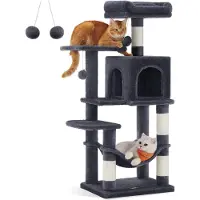 Feandrea Arbre à chat, hauteur 112 cm, arbre à chat, maison pour chat à plusieurs étages, avec 4 arbres à chat, 2 plates-formes, hamac, grotte, gris fumé