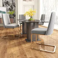 Flieks Lot de 4 chaises cantilever, chaises de salle à manger avec pieds métalliques dorés, chaises basculantes rembourrées avec revêtement en velours, chaises de cuisine chaises de salon, Beige