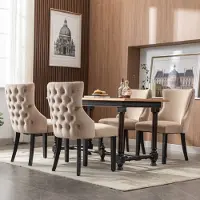 Flieks Chaise de salle à manger 4er Set, Chaise de cuisine avec dossier haut et pieds en bois massif, velours Chaise de salon Chaise de salle à manger Chaise rembourrée Chaise de table, Beige