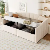 Fortuna Lai Canapé-lit rembourré 90*200 cm, avec support hydraulique, avec sommier à lattes et accoudoirs, rayures classiques, lit simple multifonctionnel, tissu velours doux pour la peau, beige