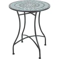 StarTech.com Table de jardin mosaïque - Table bistrot ronde d'extérieur - 60 x 60 x 72 cm - Structure métallique - Résistante aux intempéries - Bleue