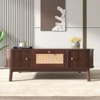 Merax Table basse marron "Muses" avec rotin, table basse avec tiroir, style cottage