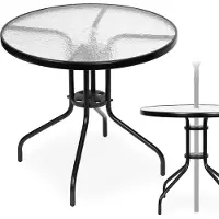 Northix Table de jardin ronde 80 cm, pour terrasse, jardin, balcon, verre trempé, trou parasol, MultiGarden