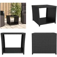 vidaXL Table d'appoint avec plateau en verre noir Poly Rotin & verre trempé - Table d'appoint - Table de thé - Meubles de jardin