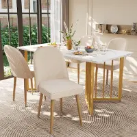 Flieks Chaises de salle à manger Chaises rembourrées par 4 avec pieds en métal, Chaises de cuisine Chaises de salle à manger avec revêtement en velours, Chaise de salon Chaise de travail, Beige