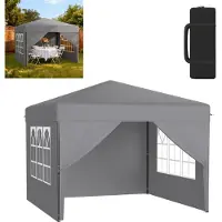 XMTECH Tente pliante Pop-Up Pavillon 3x3 m, imperméable et protection UV, montage rapide à l'aide d'un seul bouton, hauteur réglable sur 3 niveaux, gris (avec parois latérales)