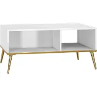 Furnlux Classic FURNLUX Table basse Goldin Brillant Blanc Pur Et Or 90cm / Couleur principale : Blanc / Dimensions : 90 x 42 x 60 cm
