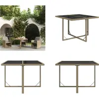 vidaXL Table de jardin Beige 109x107x74 cm Poly rotin et verre - Table de jardin - Tables - Table à manger