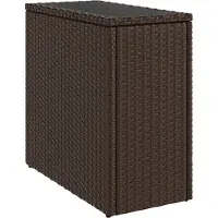 Syfax Table d'appoint de jardin avec dessus en verre marron rotin