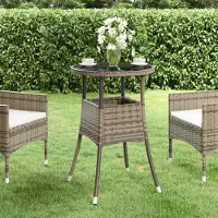 Prolenta Maison Exclusive - Table de jardin Ø 60 x 75 cm, verre trempé et rotin synthétique gris