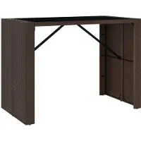 Syfax Table de bar et dessus en verre marron 145x80x110 cm poly rotin