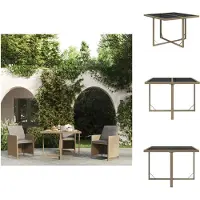 vidaXL Table de jardin Beige 109x107x74 cm Poly rotin et verre - Tables de jardin