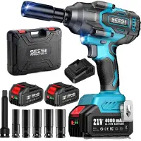 OEM Clé à chocs, couple de serrage de 800 Nm, couple de desserrage de 1 000 Nm, 2 400 tr/min, 2 300 coups/min, deux batteries 21 V 4,0 Ah