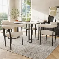 Flieks Chaise de salle à manger (set de 4) avec revêtement en velours, chaise de cuisine rembourrée avec pieds en métal, chaise de travail chaise de salon avec accoudoirs, beige