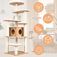 Northix Arbre à chat de 175cm, poteau à chat à 6 niveaux, maison de jeu en bois avec grotte et 5 tapis