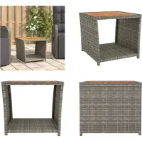 vidaXL Table d'appoint avec plateau en bois gris Poly rotin et bois d'acacia - Table d'appoint - Tables d'appoint - Table basse - Meubles de jardin