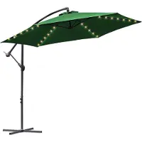 Jiubiaz Parapluie 300cm éclairage LED & manivelle - protection UV hydrofuge pliable - Parasol de marché - Vert