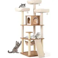 StarTech.com Arbre à chat - Arbre à grimper 168 cm - 5 niveaux - Grotte, échelle, hamac, balles, tapis - Bois - Blanc
