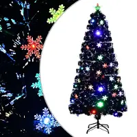 Prolenta Maison Exclusive - Sapin de Noël avec flocons de neige LED, noir, 150 cm, fibre optique