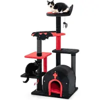 StarTech.com Arbre à chat - Arbre à grimper 134 cm - 5 niveaux - Colonnes à griffer - Grotte pour chat - Plateformes - Balle suspendue - Revêtement en tissu - Noir