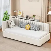 OKWISH Lit Banquette 90x200 cm - Avec Sommier à Lattes, Design Multifonctionnel en Velours Doux, Sans Matelas - Beige