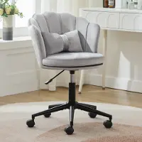 Flieks chaise de bureau ergonomique, chaise pivotante coiffeuse, chaise de maquillage sans accoudoirs, chaise de bureau avec dossier pétale, gris