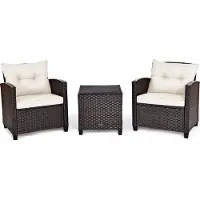 Coast Meuble de jardin 3 pièces avec coussins, ensemble de salon en poly rotin, noir beige