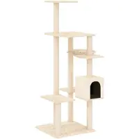 Syfax Arbre à chat avec griffoirs en sisal Crème 142 cm