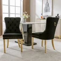 Flieks Chaises de salle à manger, lot de 2, Chaises de salon Chaises de cuisine avec pieds en acier inoxydable, Chaises rembourrées Chaises avec dossier, revêtement en velours, Noir