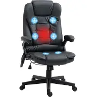 HOMCOM Fauteuil de bureau massant et chauffant électrique fauteuil bureau ergonomique revêtement synthétique noir