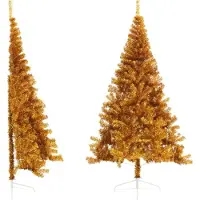Syfax Semi-sapin de Noël artificiel avec support Or 210 cm PET
