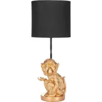 Ed Brubaker Lampe de table ou de chevet petit singe - Lampe de table avec pied en céramique et abat-jour en tissu - 52 cm de hauteur, or noir