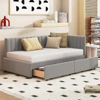Merax Lit de jour 90x200cm Canapé-lit avec 2 tiroirs et sommier à lattes, velours Lit rembourré Lit d'enfant Day-lit Sofabett avec accoudoirs, Gris